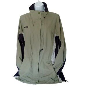 Columbia Sage Green Black Windbreaker Cabincore Outdoor Travel Jacket Womens XL